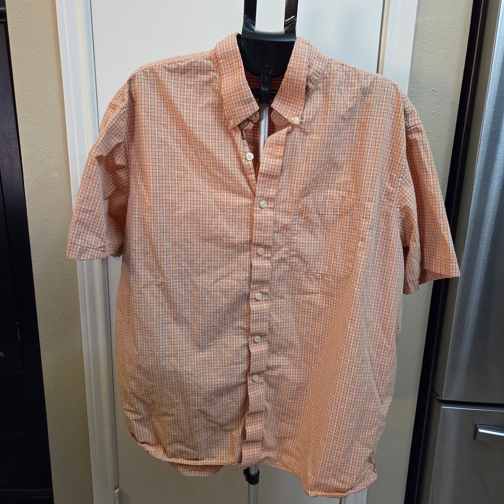 Izod Luxury Sport Mens 3XL Orange Blue Plaid Short Sleeve Button Down Shirt